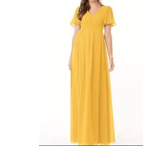Azazie Verna Maternity Chiffon Maxi Dress Elegant Party Marigold Size 4